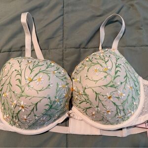 Victoria's Secret White and Green Floral Bra